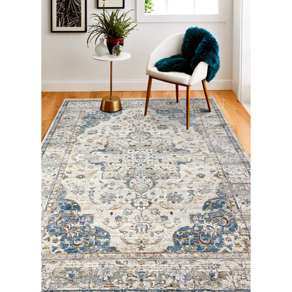 Bungalow Rose Nikkle Performance Gray/Blue/Brown Rug Wayfair